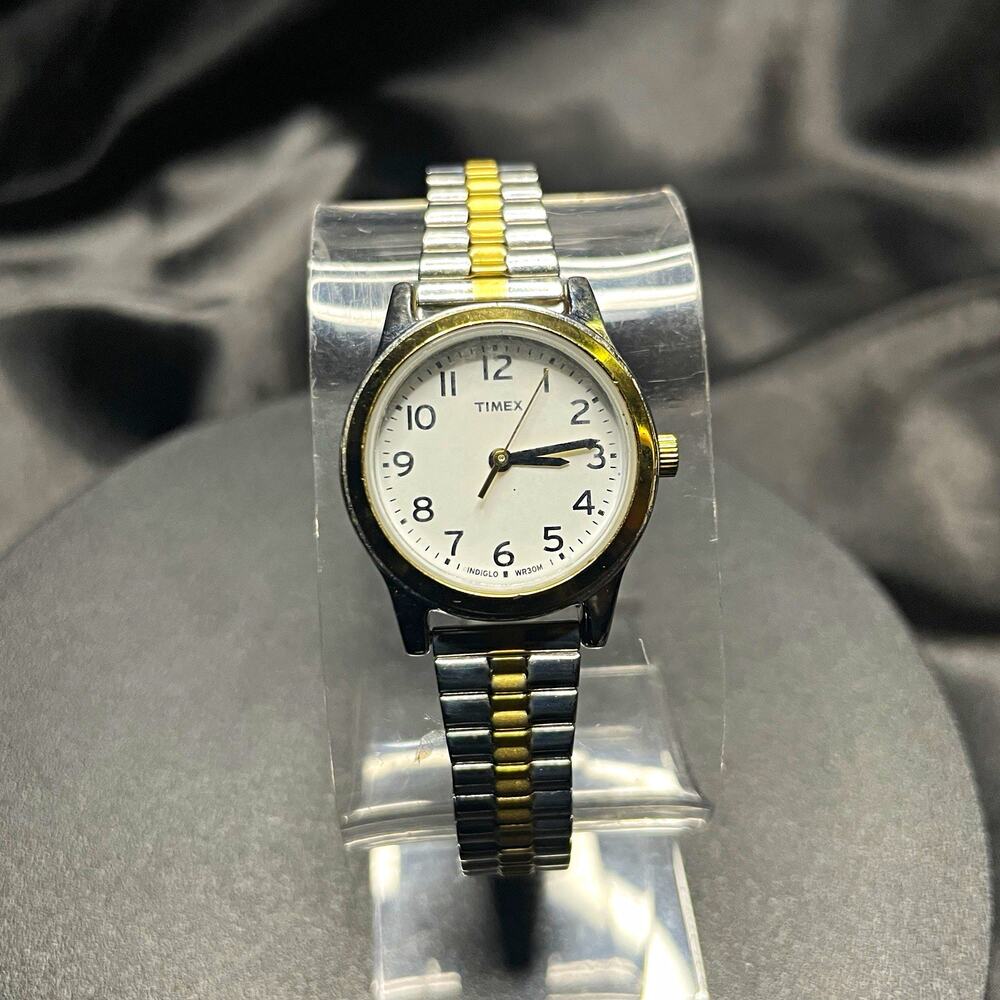 Timex Indiglo Women’s Quartz Dress Watch Two-Tone SS Bracelet White Dial 27mm